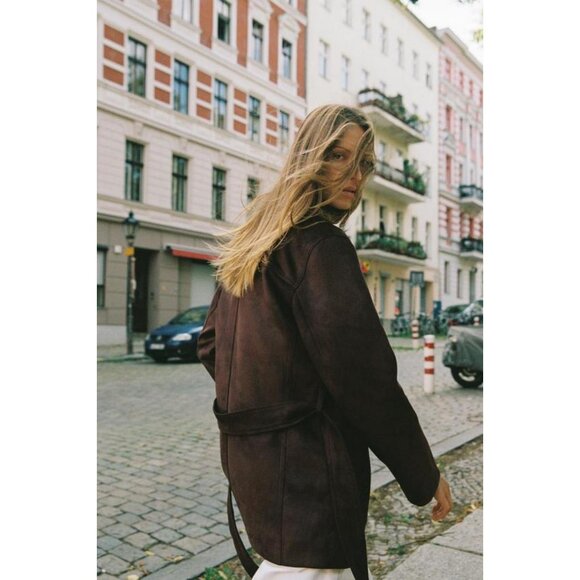 ZARA SUEDE EFFECT JACKET WITH BELT - Picture 5 of 10